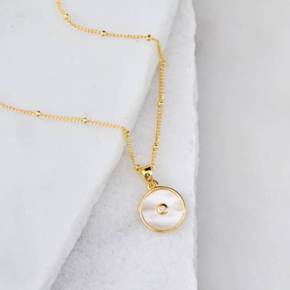 White Shell, CZ Pave Inlay Necklace